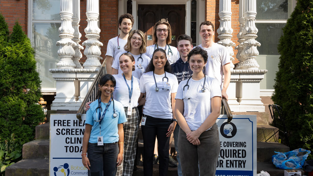 group photo of 9 medical students outside